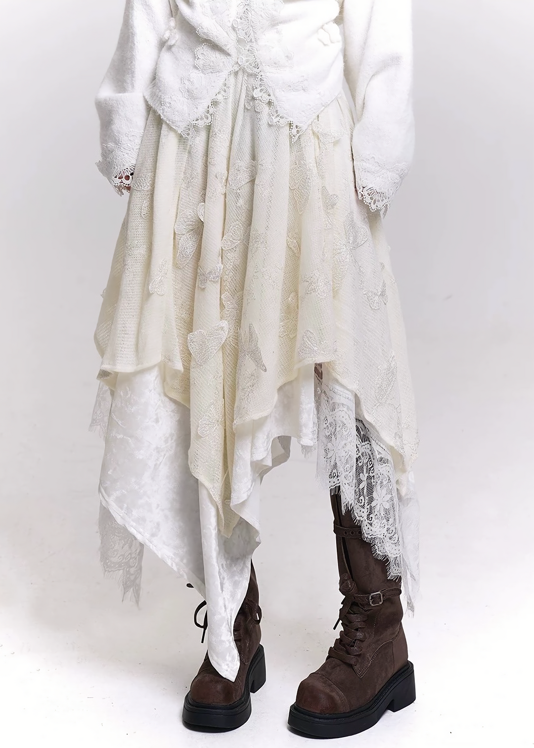 LACE LAYERED ASYMMETRY SKIRT / LG1457