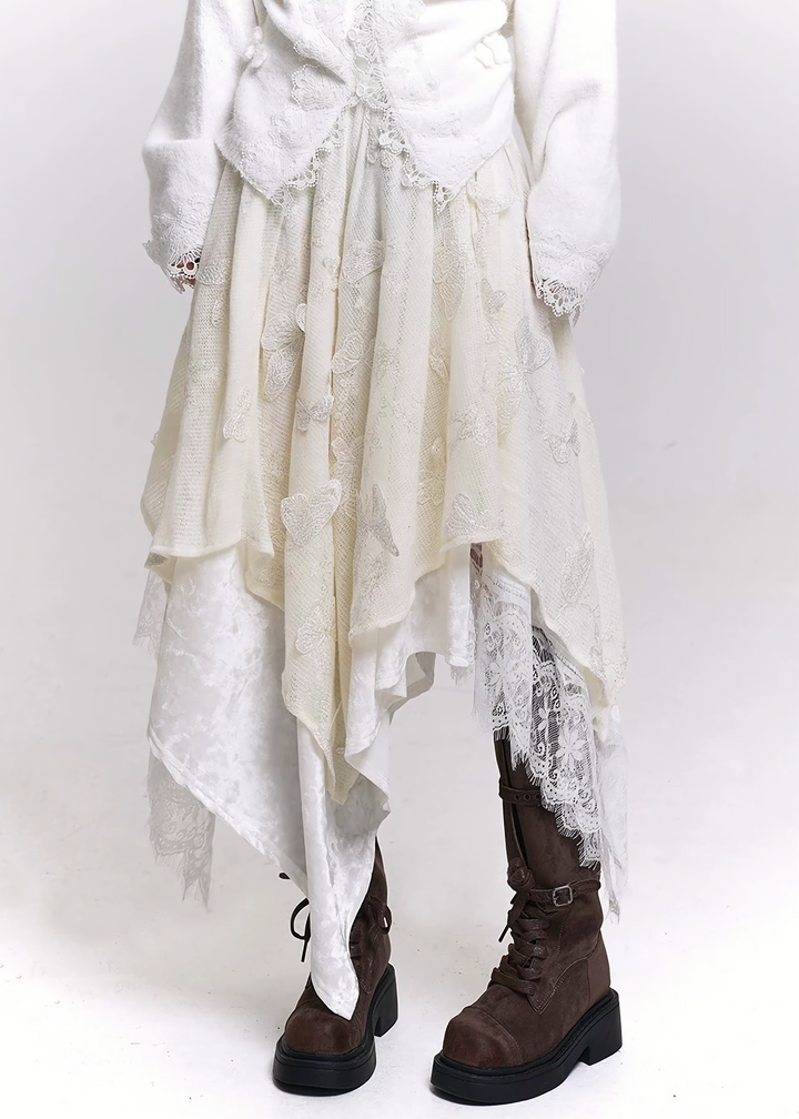 LACE LAYERED ASYMMETRY SKIRT / LG1457