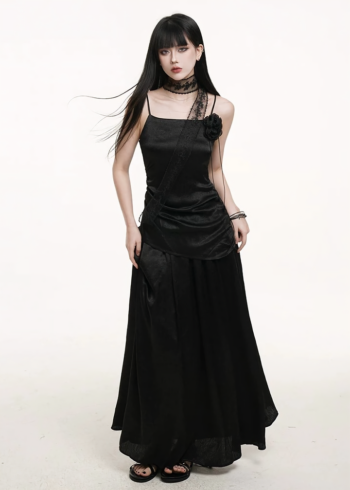 Asymmetrical camisole + A-line pleated skirt set / lg1256