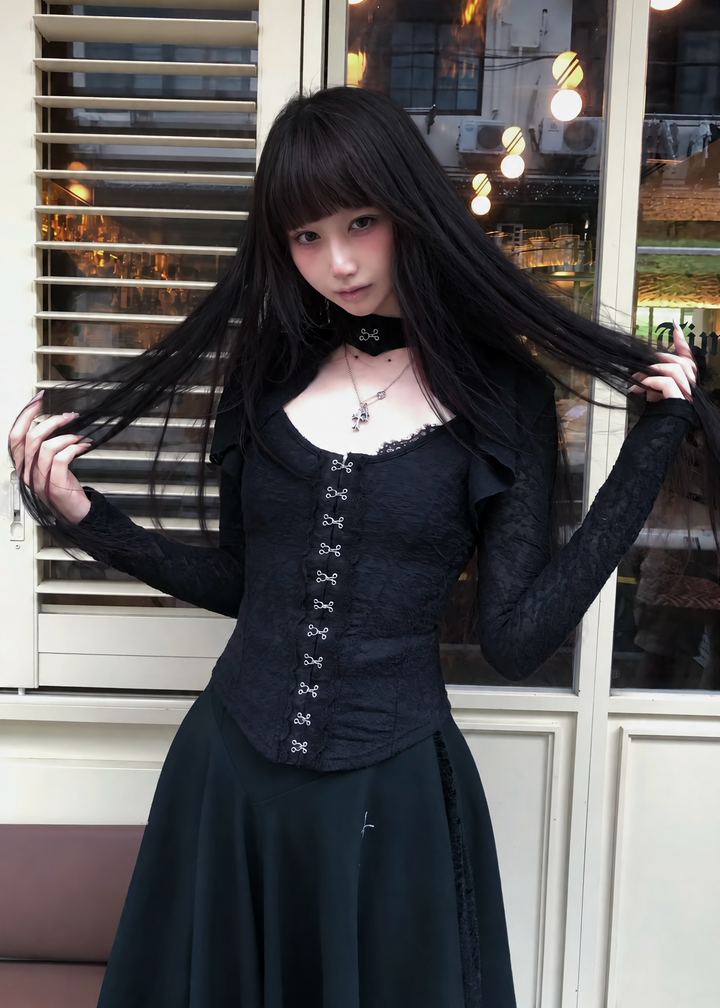 HOOK-EYE JACQUARD LACE TOP / LG1742