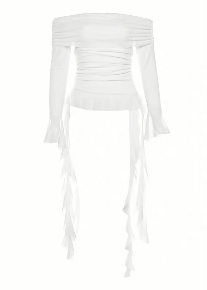 DARK OFF-SHOULDER SHEER FRILL TOP / LG1646