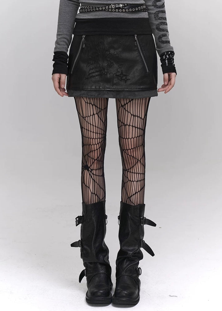 black leather skirt / LG1154 