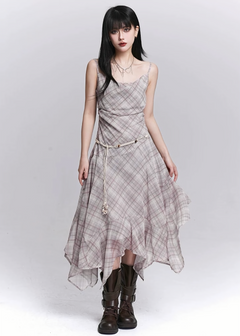 PLAID DRAPE IRREGULAR DRESS / LG1545