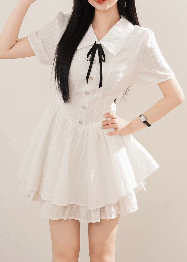 RIBBON PUFF SLEEVE MINI DRESS / LG1654