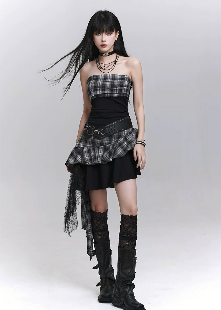 Check drape mini dress / LG1292 