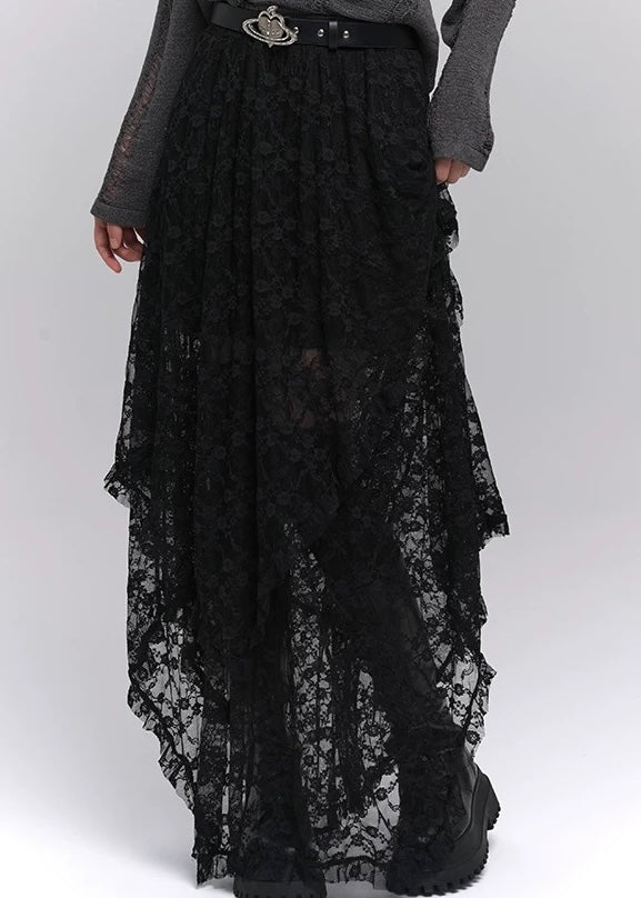 【당일 배송】black lace irregular long skirt / LG1199 