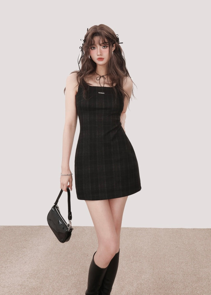 Dark check mini dress / mu1118