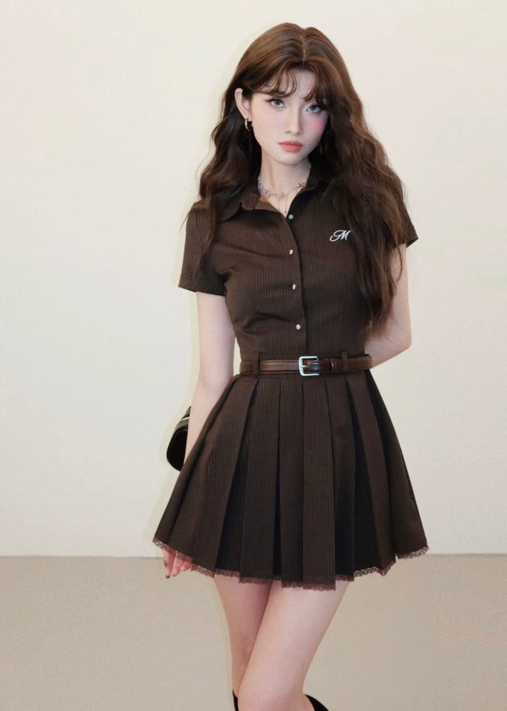 belt pleated mini dress / /mu1119