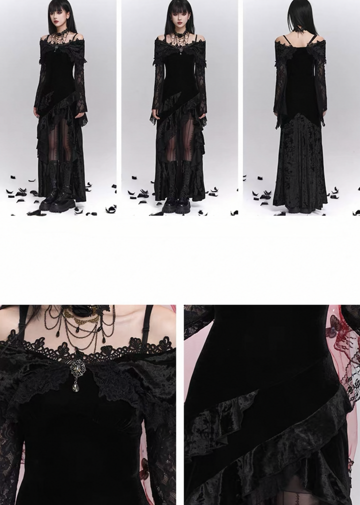 Velvet Lace Asymmetry Dress Gothic / LG1405