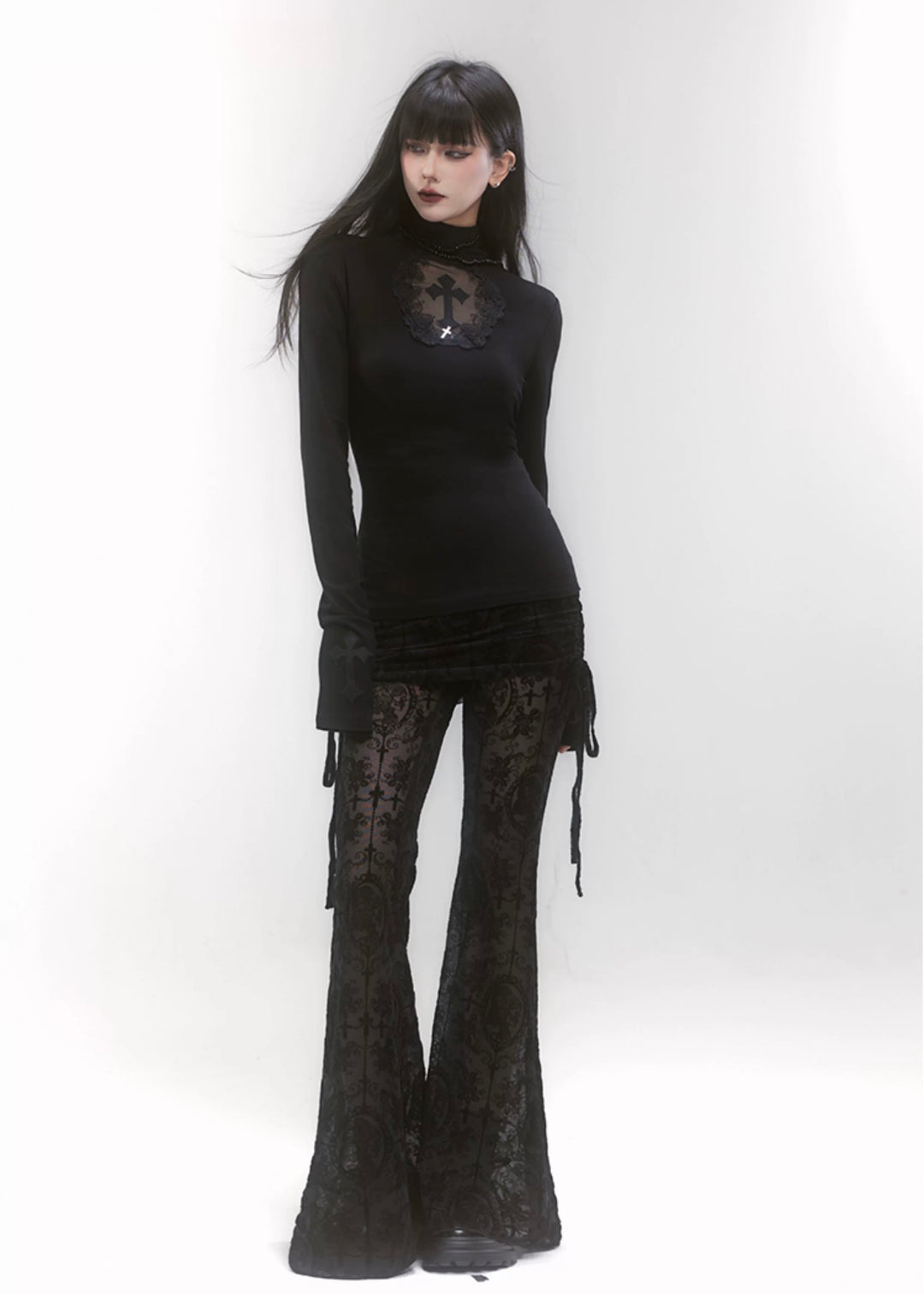 【即日配送】cross turtleneck slim fit ＆ cross gothic ballet skirt / LG1187