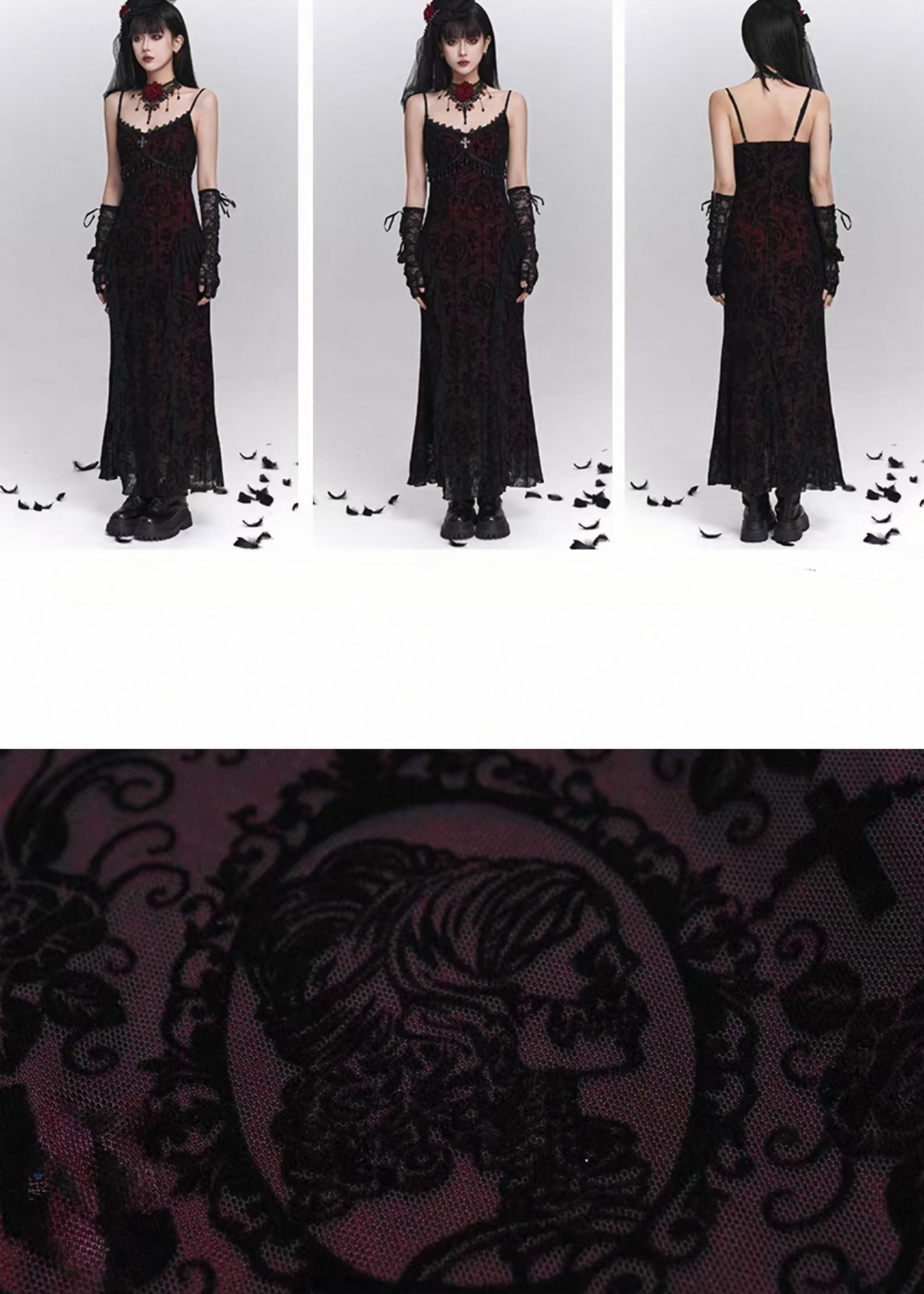 Dark rose long dress & Enchant lace cardigan / LG1401