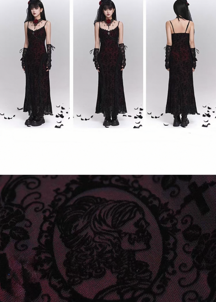Dark rose long dress & Enchant lace cardigan / LG1401