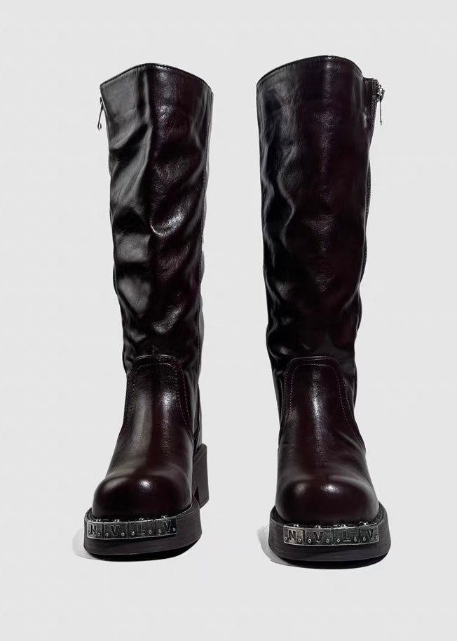 DARK METAL PLATE LONG BOOTS / V1185