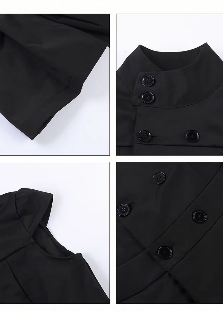 DARK DOUBLE-BREASTED PLEATED MINI DRESS / LG1694