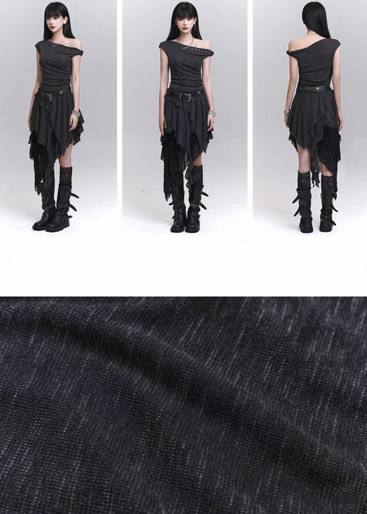 Asymmetrical layered off-shoulder dress / lg1318