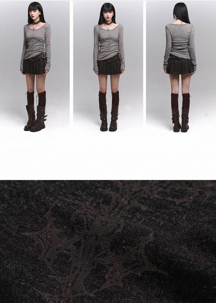 Side shirred long sleeve top / lg1339 