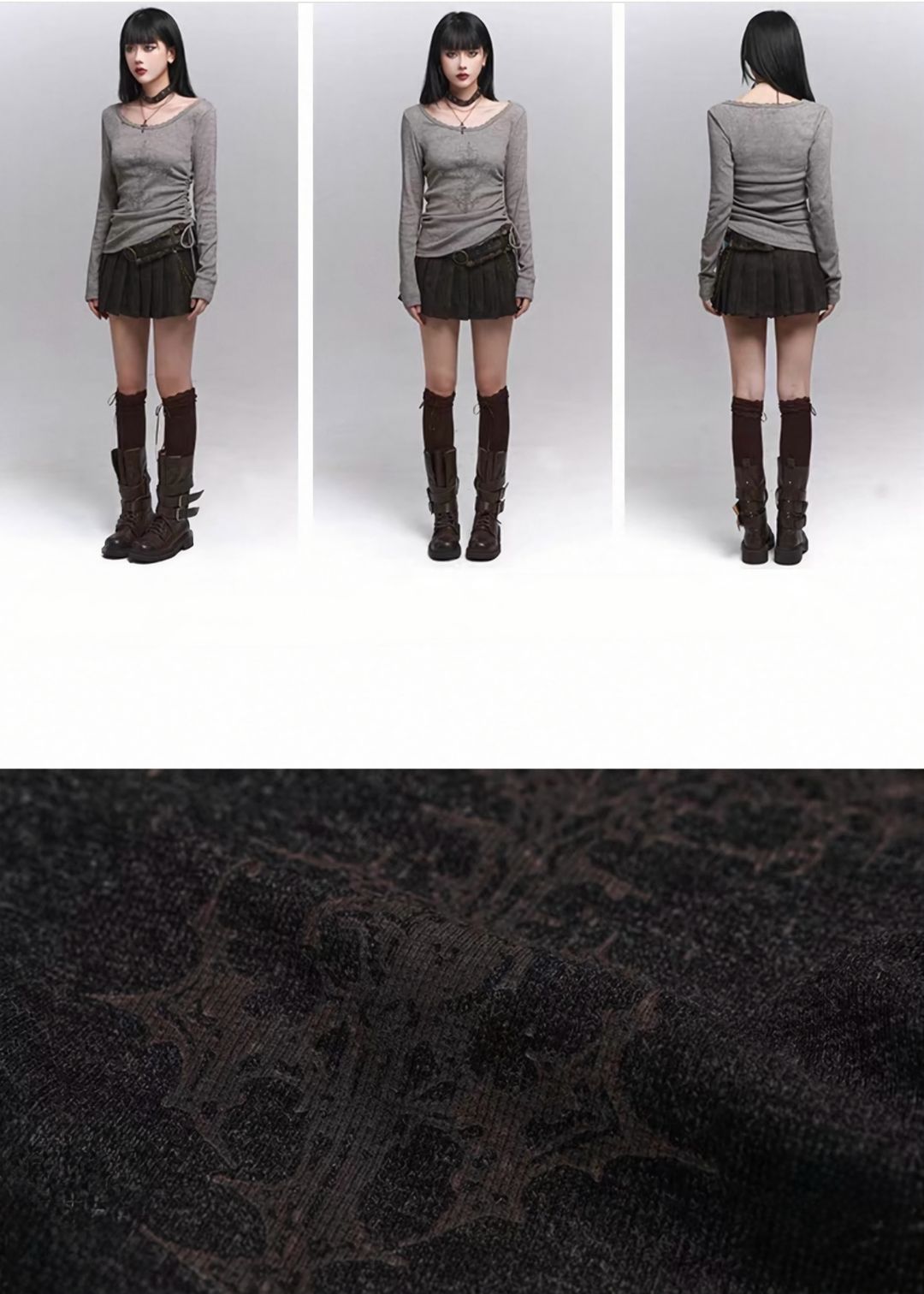 Side shirred long sleeve top / lg1339