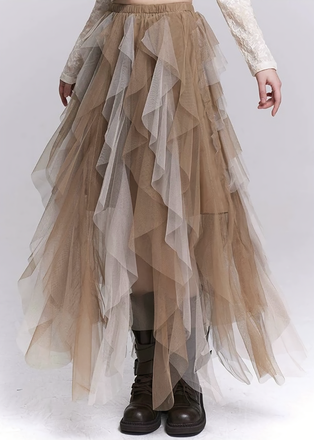 IRREGULAR MESH LAYERED LONG SKIRT / LG1542