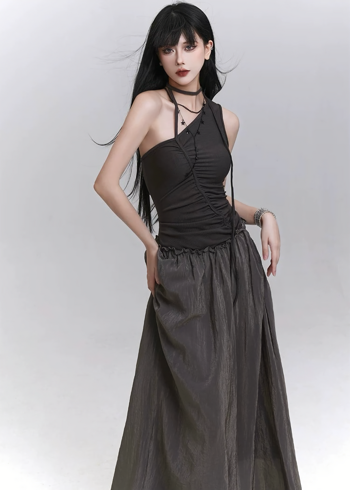 Asymmetrical design x shiny flare dress / lg1313