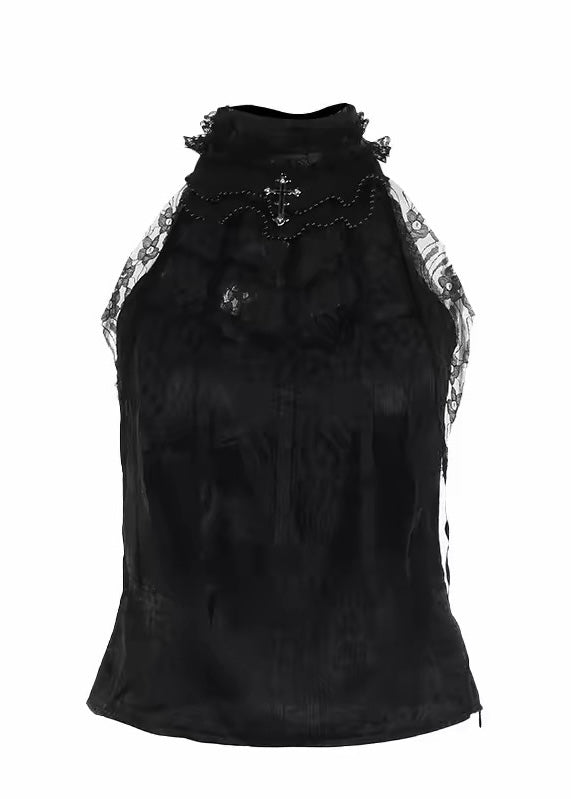 GOTHIC CROSS LACE HALTER TOP / LG1580