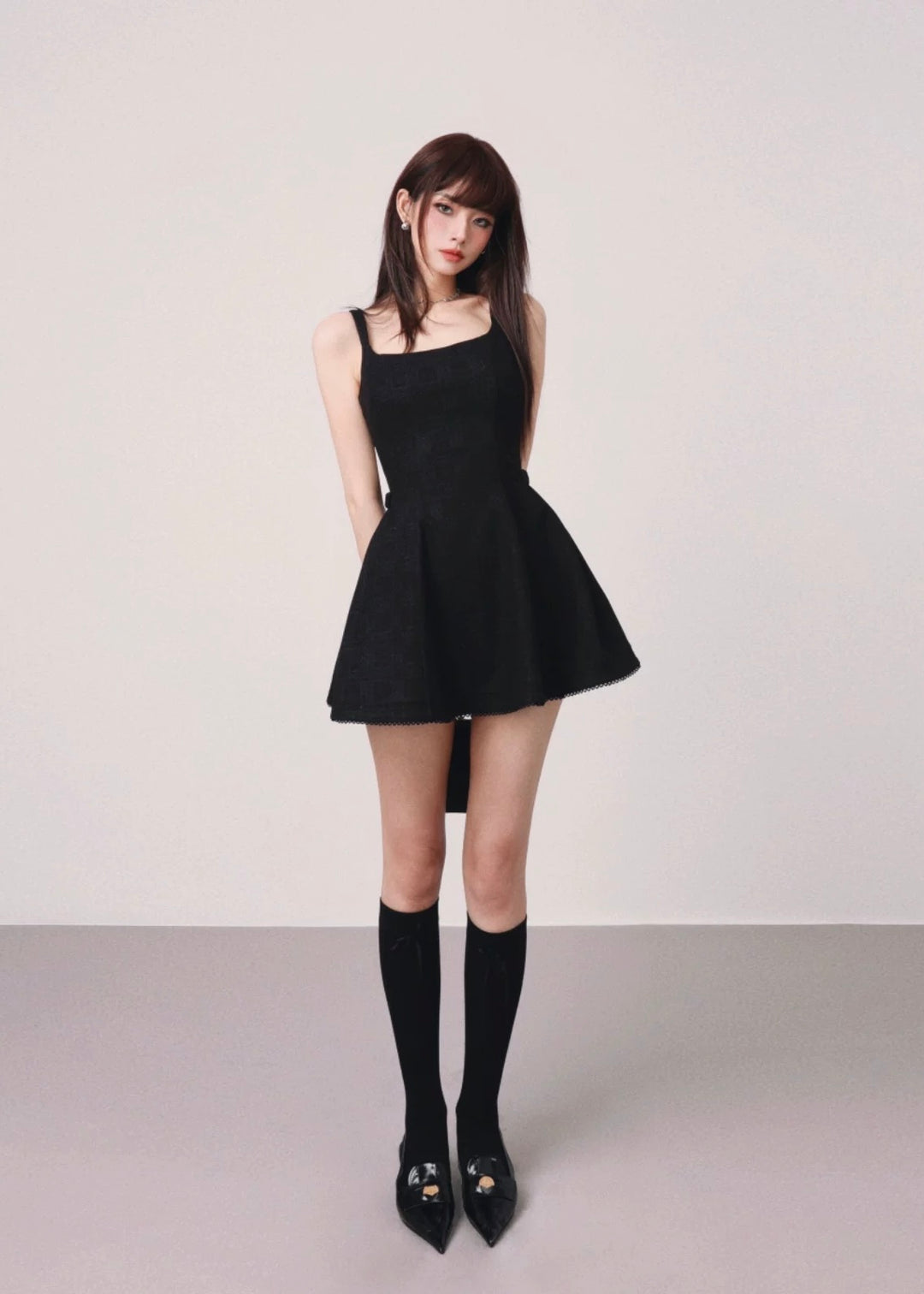 Side ribbon French mini dress / mu1122