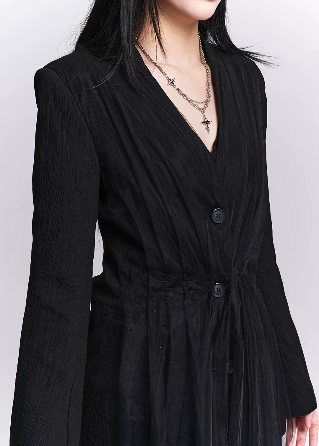 Sheer Pleats Layered Long Shirt / LG1517