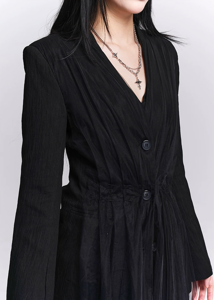 Sheer Pleats Layered Long Shirt / LG1517