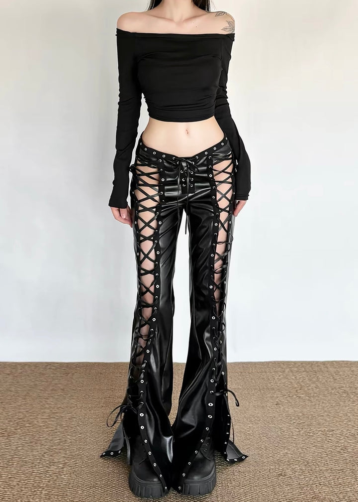 DARK LACE-UP FLARE PANTS / LG1656