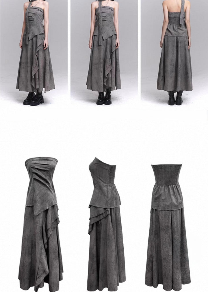 Layered crop top and pleated skirt set / lg1319