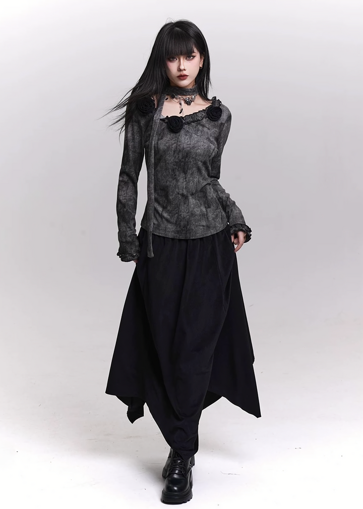 ROSE SCARF DYED LONG SLEEVE TOP &amp;amp; SKIRT / LG1477