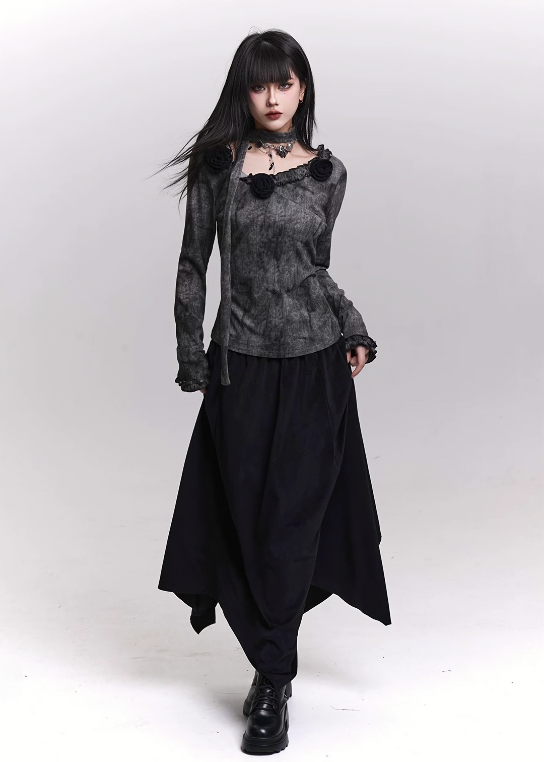 ROSE SCARF DYED LONG SLEEVE TOP & SKIRT / LG1477