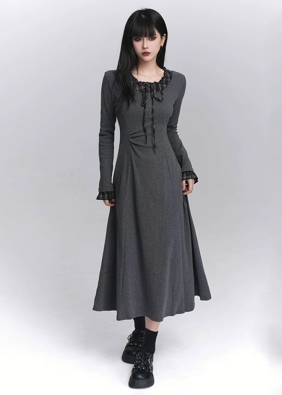 RUFFLED GOTHIC LONG DRESS / LG1433