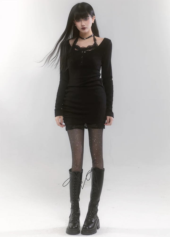 【당일 배송】Cut tight lace mini dress / LG1195 