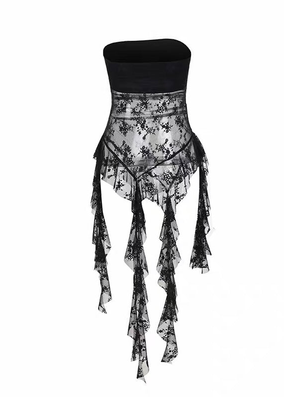 LACE CROSS DRAPE TULLE TOP / LG1587