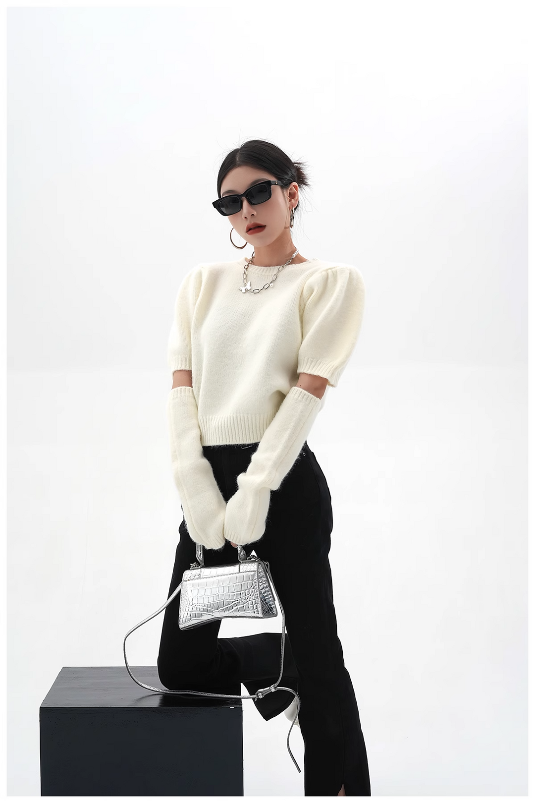 puff sleeve short sweater/sr1105