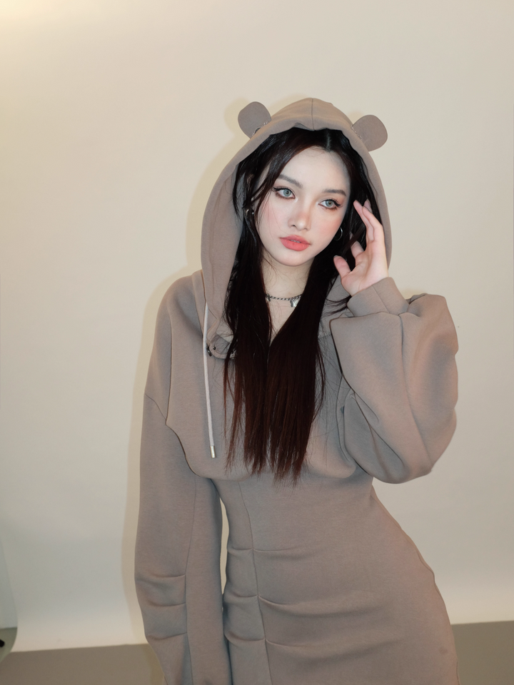 bear ear hoodie dress/mu1105