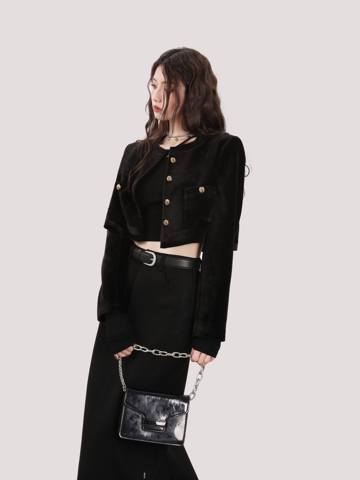 collarless cropped jacket/mu1108