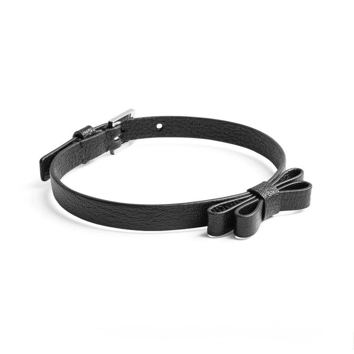 Bow collar black goatskin choker / a1103