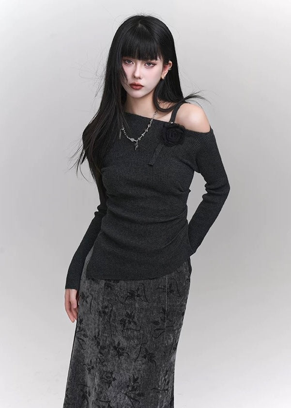 rose slim slant shoulder knit / LG1157