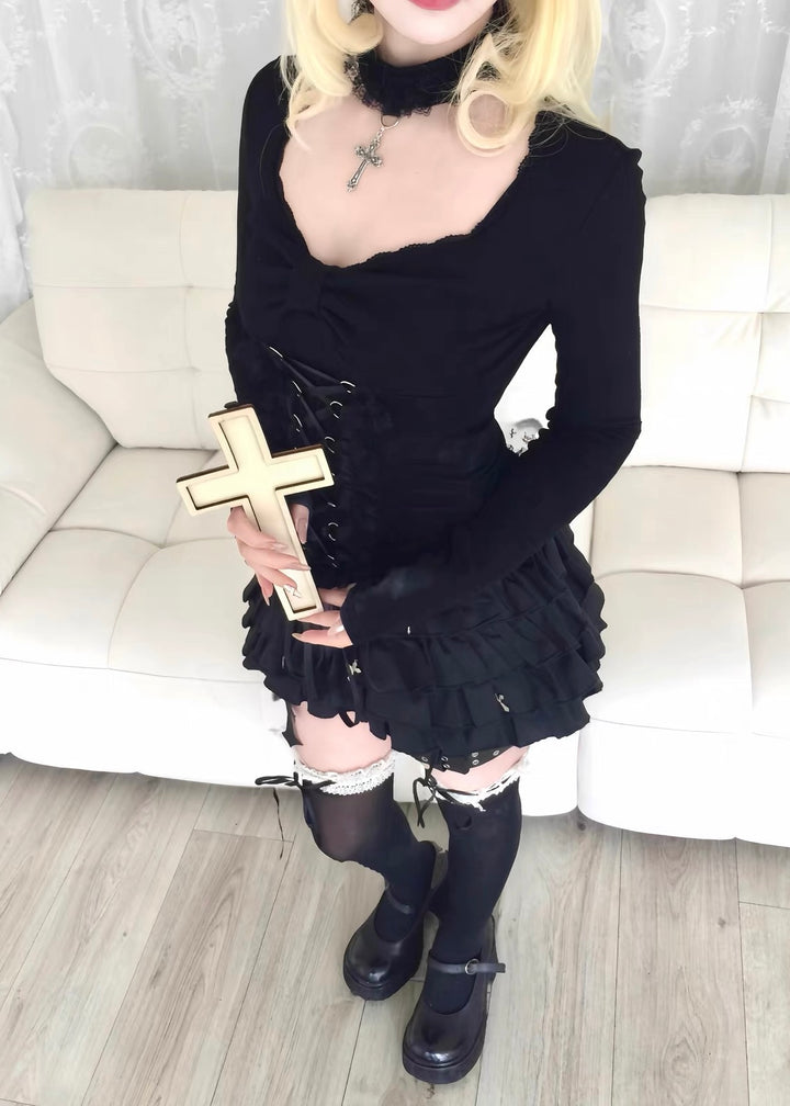 GOTHIC RIBBON CORSET LONG SLEEVE TOP / LG1676