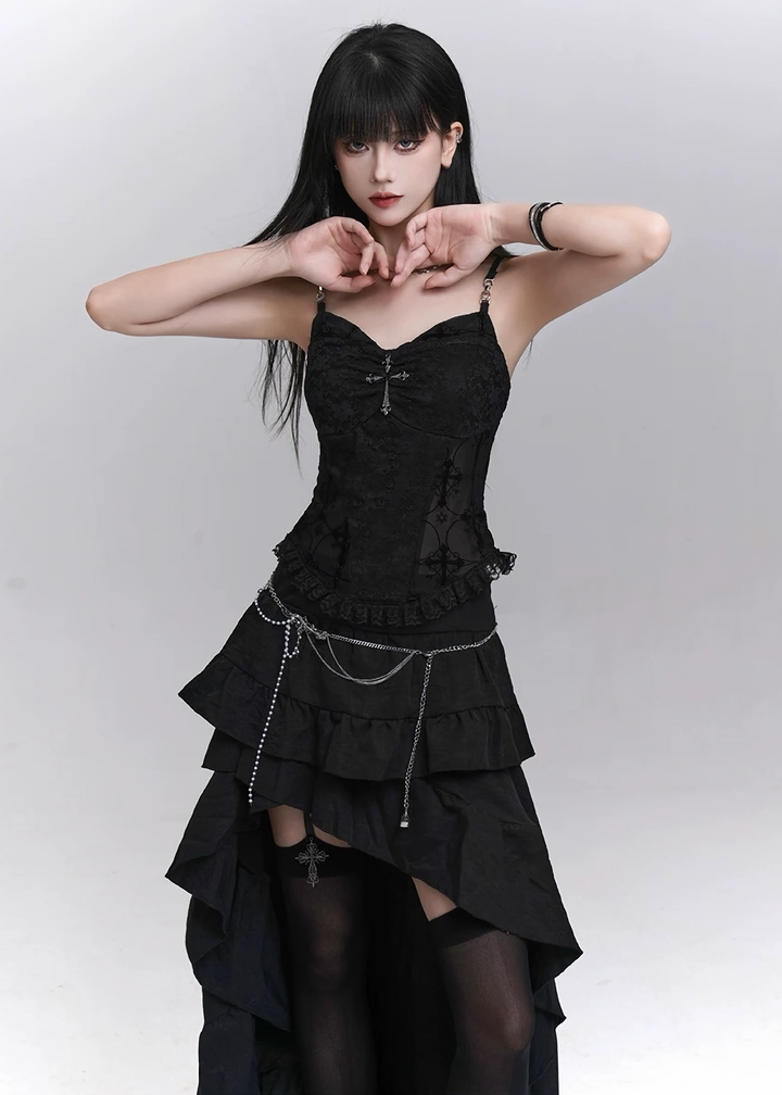 BLACK LACE CROSS CAMISOLE / LG1579
