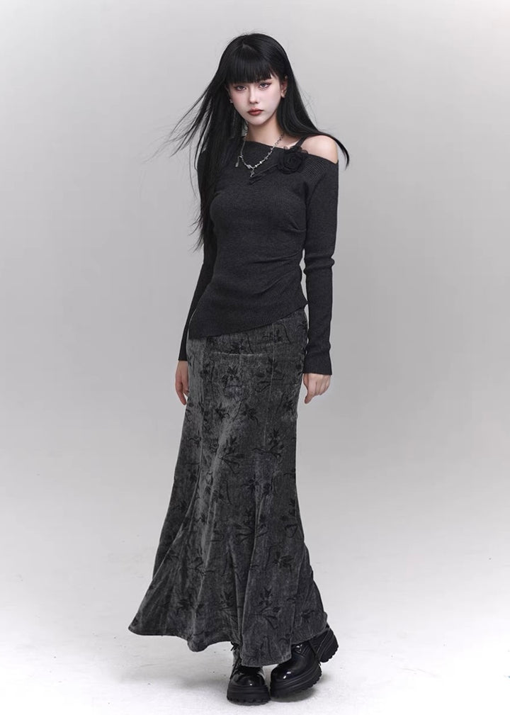 mermaid velvet long skirt / LG1158