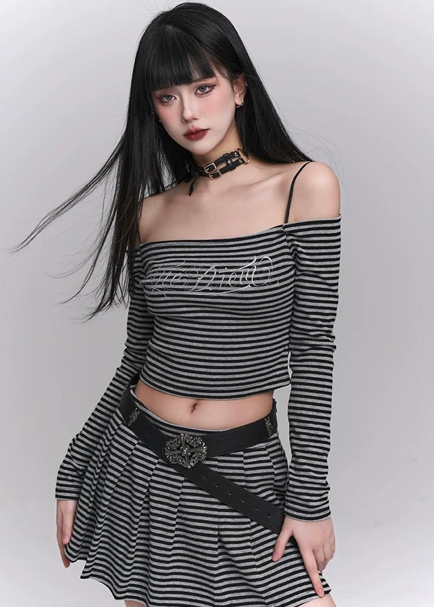 Striped chic off shoulder setup / LG1216