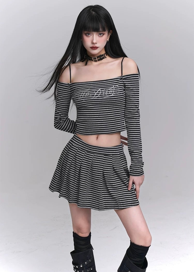 Striped chic off shoulder setup / LG1216