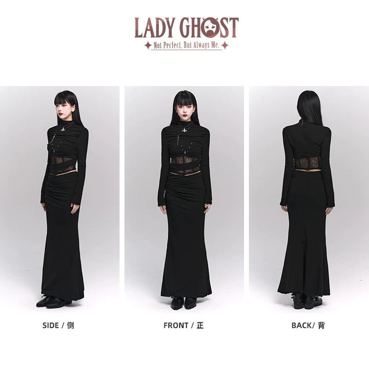 Black lace cut and sew &amp;amp; mermaid skirt / LG1143_e4r