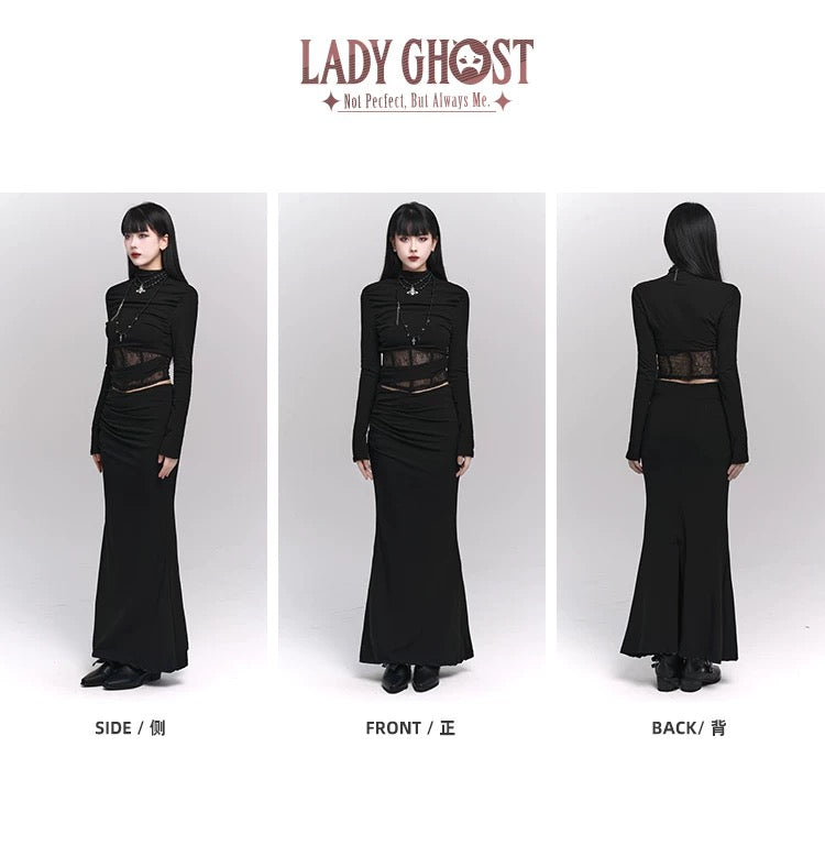 【당일 배송】Black lace cut and sew &amp; mermaid skirt / LG1143