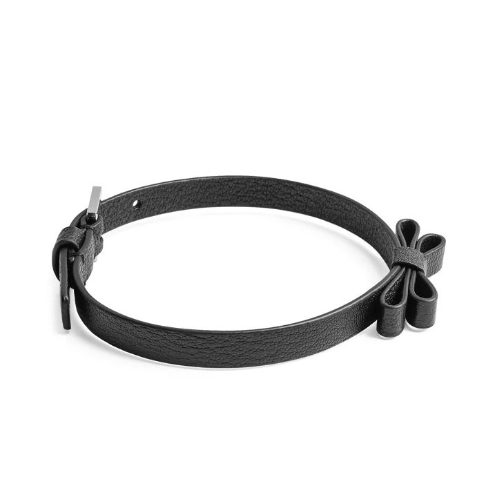 Bow collar black goatskin choker / a1103