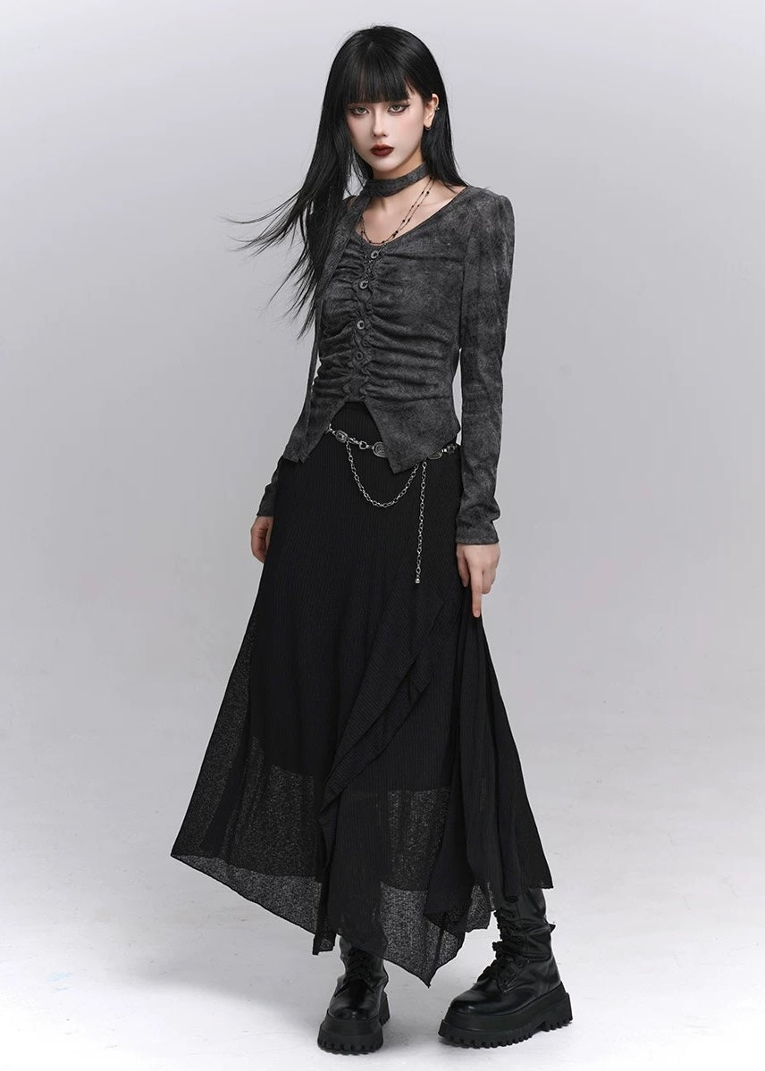 Asymmetry Ruched Gothic Top / lg1345_e4r