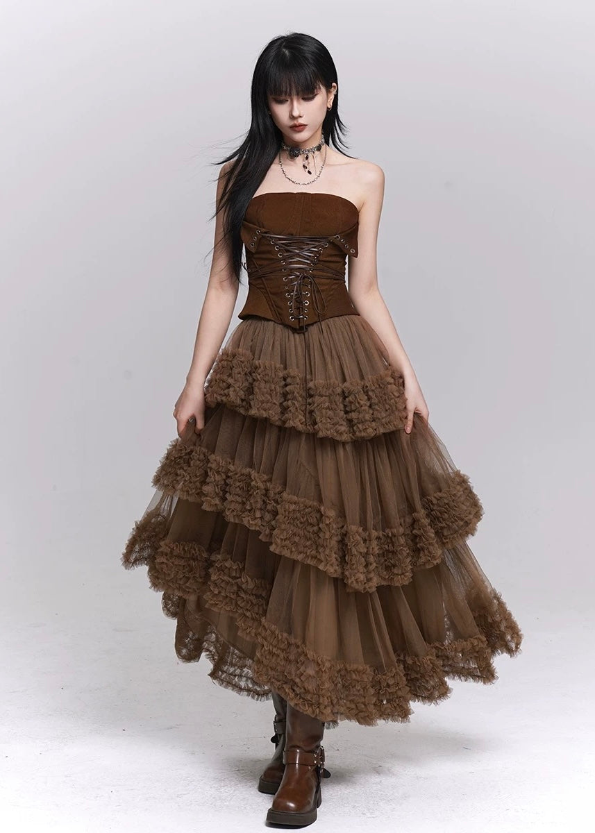 SHADOW TIERED MESH SKIRT / LG1488