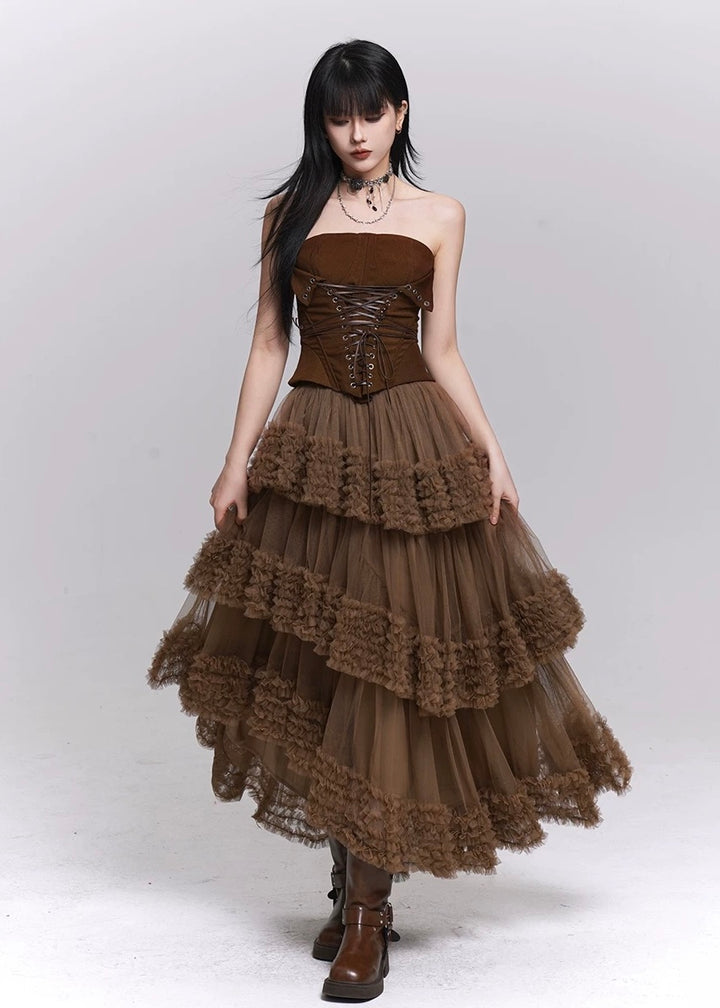 SHADOW TIERED MESH SKIRT / LG1488